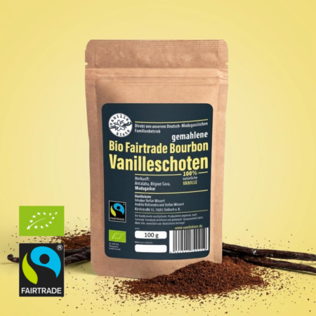 Vanillepulver aus Bourbon-Vanille, 100 Gramm im wiederverschließbaren Standbodenbeutel