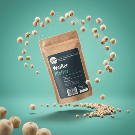 Ganzer weißer Pfeffer aus Madagaskar im 100g-Standbodenbeutel