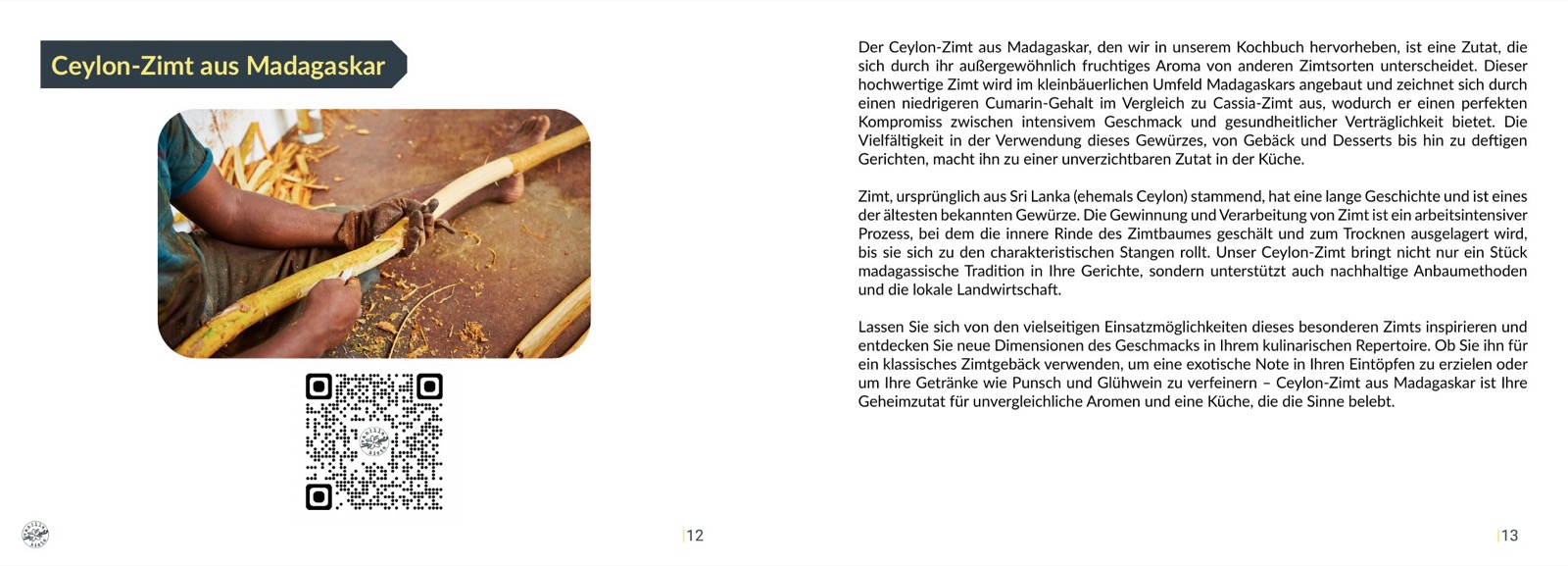 Doppelseite über Ceylon-Zimt aus Madagaskar mit einem Foto aus dem Anbaugebiet